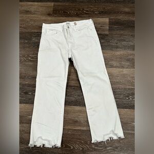 White cropped distressed jeans